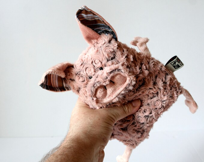 Curly Mangalica Pig Muma Stuffie Toy, Pink Piggy Plushie, Funny Pig Pocket Plush Ready to Ship
