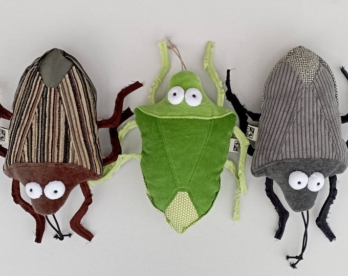 Stink Bug Plushie, Green, Brown or Grey Little Plush Insect, Stuffed Stinkbug Toy, Little Pest from Budapest