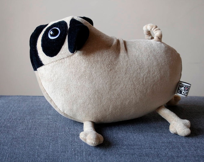 Little Pug dog, cute light brown puppy, soft pug toy