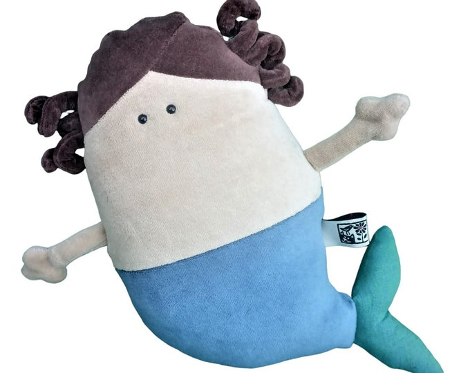 Chubby Mermaid Doll Plush, Cute Little Mermaid Soft Toy, Little Blue Fish-bodied Female Merfolk, Blonde, Brunette, Ginger