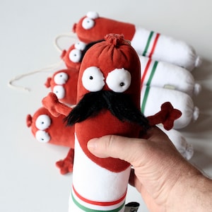 Hungarian Salami with mustache Plush, Handmade Soft Funny Sausage Toy, Traditional Hungarian Salami Plushie