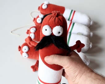 Hungarian Salami with mustache Plush, Handmade Soft Funny Sausage Toy, Traditional Hungarian Salami Plushie