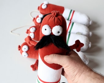 Hungarian Salami with mustache Plush, Soft Funny Sausage Toy, Traditional Hungarian Salami Plushie