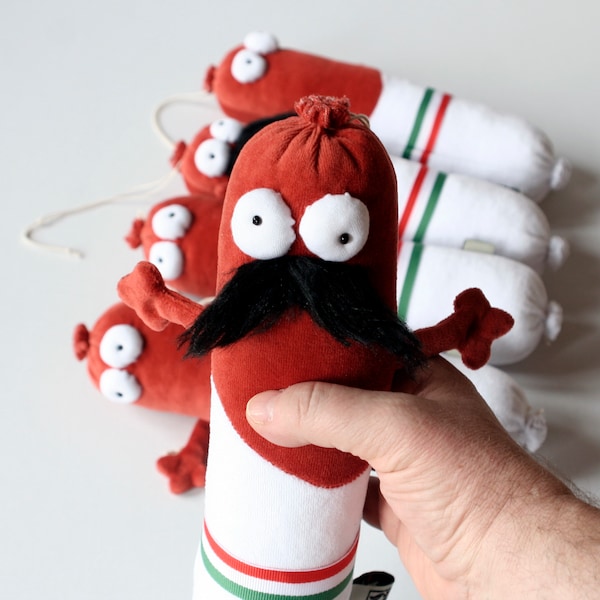 Hungarian Salami with mustache Plush, Soft Funny Sausage Toy, Traditional Hungarian Salami Plushie