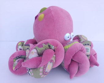 Big Pink Octopus Plushie, Funny Kraken, Ocean Creature, Sleeping Fellow with Tentacles,  Big Deep Rose Cephalopod Stuffed Toy