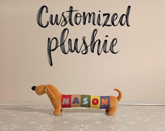 Personalized Stuffed Animal – Handmade Dachshund Plush Toy With Name – Baby Shower Gift – Custom Dog Plush – Kids' Name Plushie
