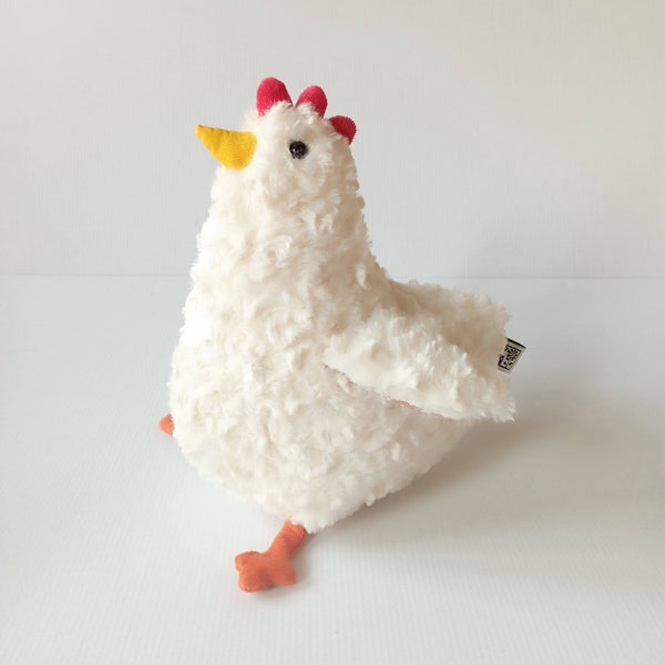 White Fluffy Hen Plush, Soft Snowy White Chicken, Farm Poultry Stuffed Toy, Barnyard Animal Plush