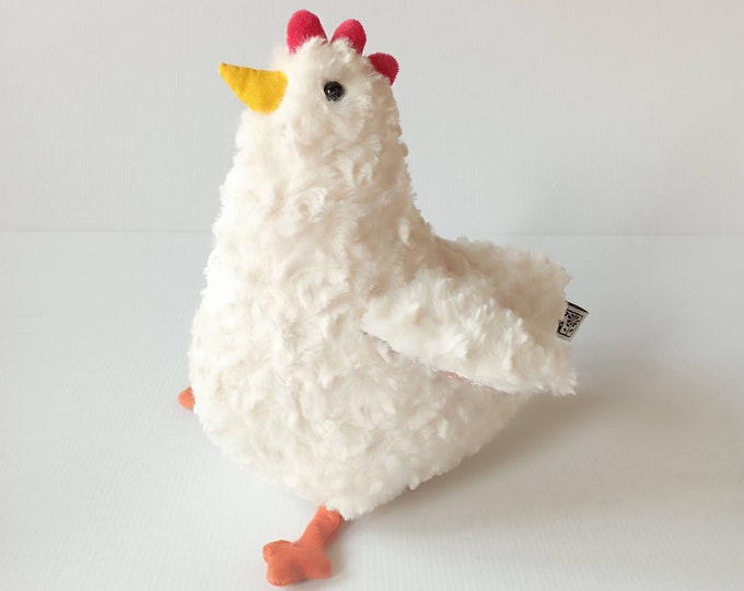 White Fluffy Hen Plush, Soft Snowy White Chicken, Farm Poultry Stuffed Toy, Barnyard Animal Plush