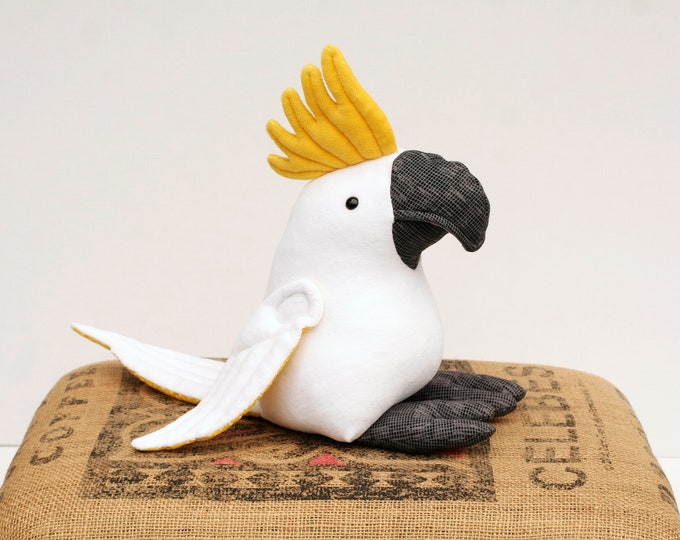 Cockatoo Plush Bird, Parrot Soft Toy, sulphur crested cockatoo stuffed animal