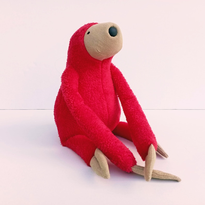 Small Plush Red Sloth, Stuffed Animal Toy for Children, Cuddly Jungle Stuffie image 1