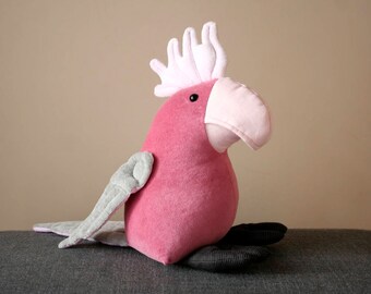 Galah Cockatoo Plush Birdie, Handmade Rose Breasted Cockatoo Stuffie, Cuddly Australian Parrot Soft Toy,