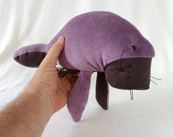 Plush Manatee, Grey Dugong Plushie, Stuffed Sea Cow