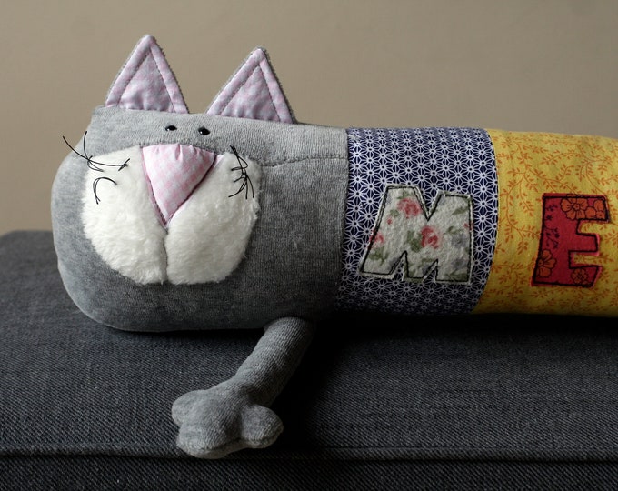 New Meow Cat, Handmade Baby Shower Gift, Personalized Kitty, Long Plush Kitten Stuffed Animal, Plush Toy, Personalized Stuffed Animal
