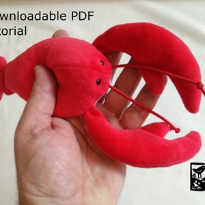 Sewing Pattern Lobster Bean Bag by Andrea Vida, Crayfish Downloadable PDF, DIY Soft Crab toy making guide