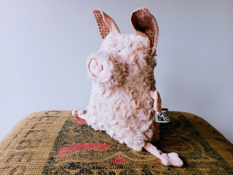 Curly Mangalica Pig Muma Stuffie Toy, Pink Piggy Plushie, Funny Pig Pocket Plush image 3