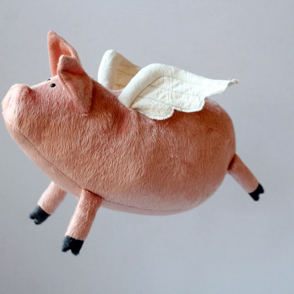 Flying Piggy Pink Plush Pig with Little White Wings, Winged Pig Plushie, Funny Soft Pinky Pig Toy