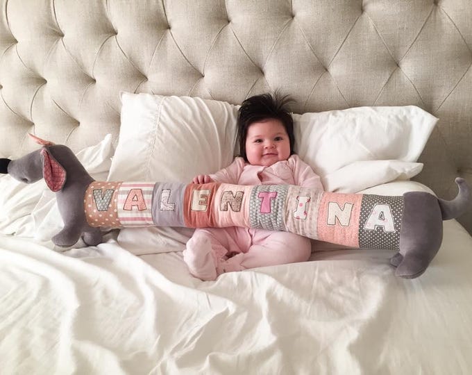 Personalized Dachshund Plush Toy – Handmade stuffed animal, OOAK dog, Baby shower gift, Nursery decor with Custom Name and colors