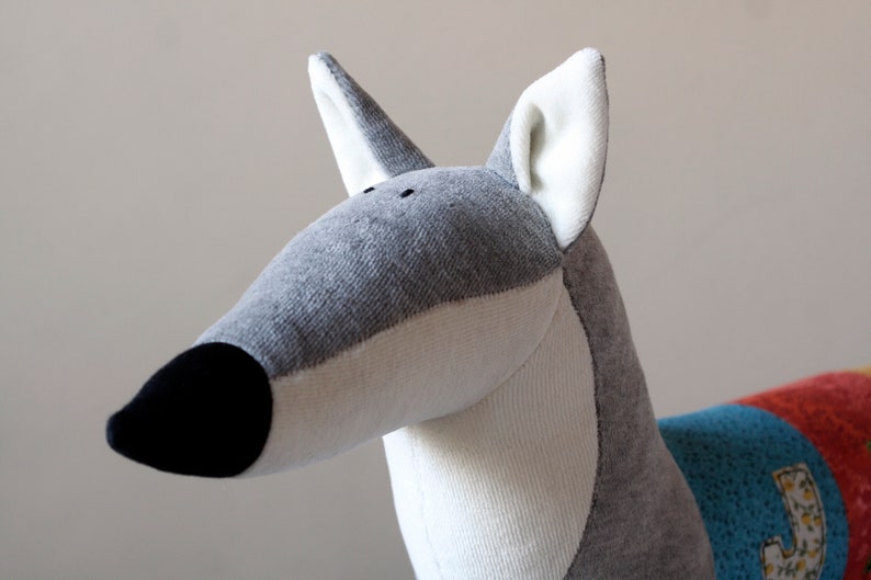Personalized Wolf Stuffie, Baby Shower Gift, Nursery Decor, Grey Husky Toy, Kids Room Decor Doggie, Plush Dog Toy image 2