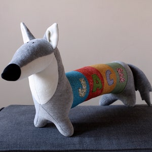 Personalized Wolf Stuffie, Baby Shower Gift, Nursery Decor, Grey Husky Toy, Kids Room Decor Doggie, Plush Dog Toy image 3