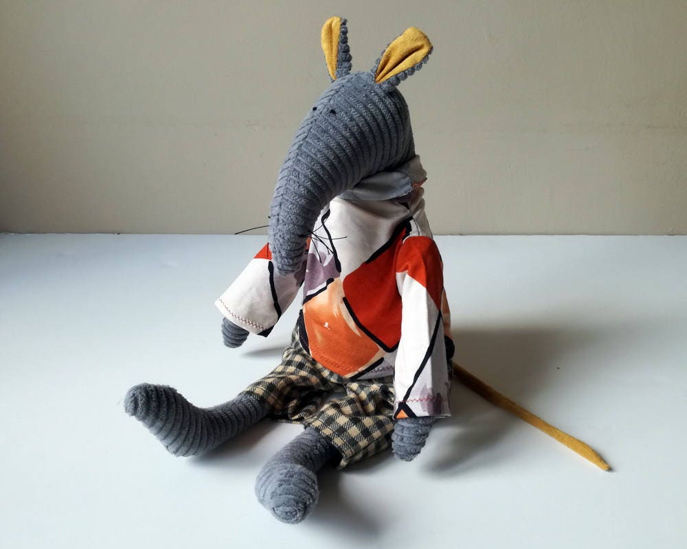 Rat stuffed animal, Grey Corduroy toy