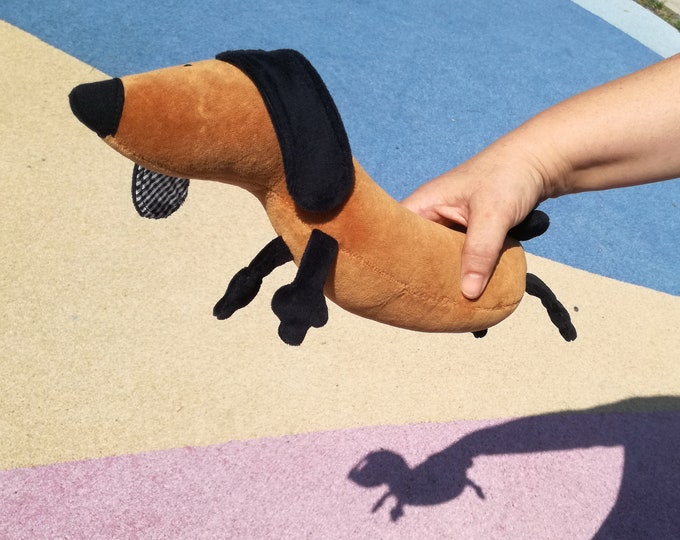 Handmade Little Sausage Dog Plushie, Cute Dachshund Stuffie, Brown Wiener Doggie Plush, Soft Doxie Stuffed Toy