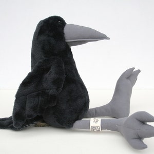 Black Crow Plush Birdie, Cuddly Raven Plush Toy, Yellow or Grey Beak