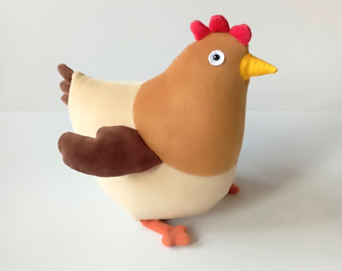 Chubby Brown Hen, Soft Plush Chicken, Brown Poultry Stuffed Toy, Barnyard Animal Plush