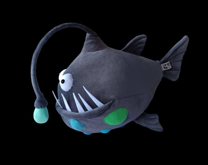 Blue Spotted Anglerfish, a Deep Sea Monster, Glow-in-the-Dark Monkfish Plushie, Cute But Scary Plush Ocean Sea Devil