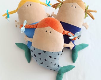Chubby Mermaid Plushie, Little Stuffed Fish-bodied Female Merfolk, Funny Plush Mermaid Doll