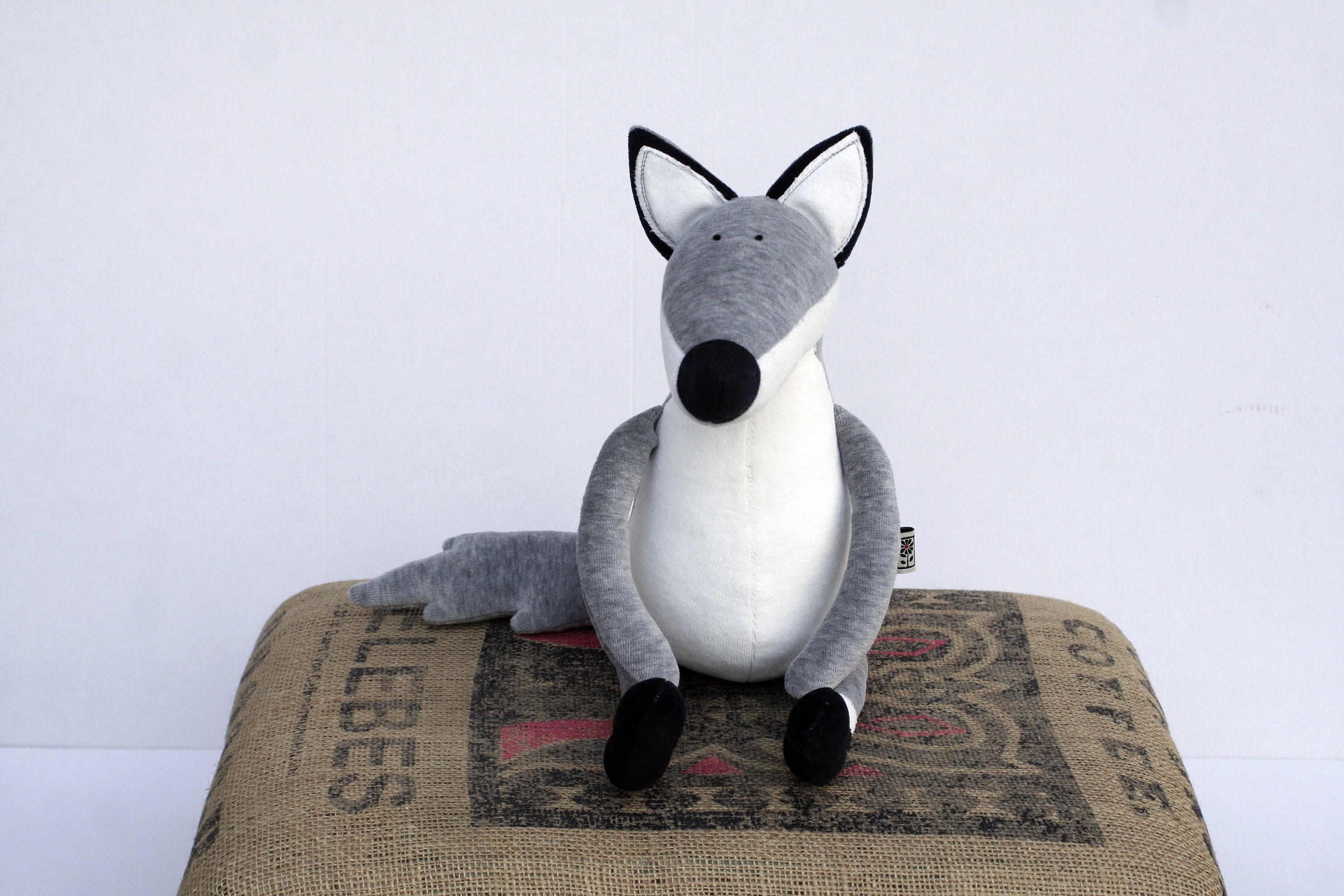 Sitting Grey Wolf, Little Cuddly Plush Wolf, Stuffed Plushie Wolf Soft Toy Sitting Grey Wolf, Little Cuddly Plush Wolf, Stuffed Plushie Wolf Soft Toy