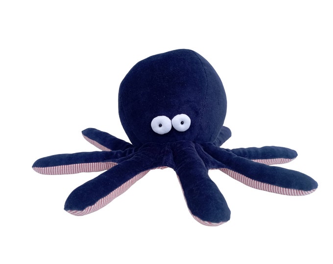 Little Navy Blue Baby Octopus Plushie, Ready-to-Ship Baby Kraken, Funny Ocean Creature, Sleeping Fellow with Tentacles