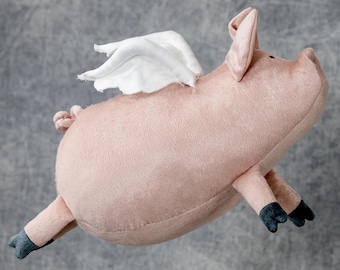 Flying Piggy Pink Plush Pig with Little White Wings, Winged Pig Plushie, Funny Soft Pinky Pig Toy