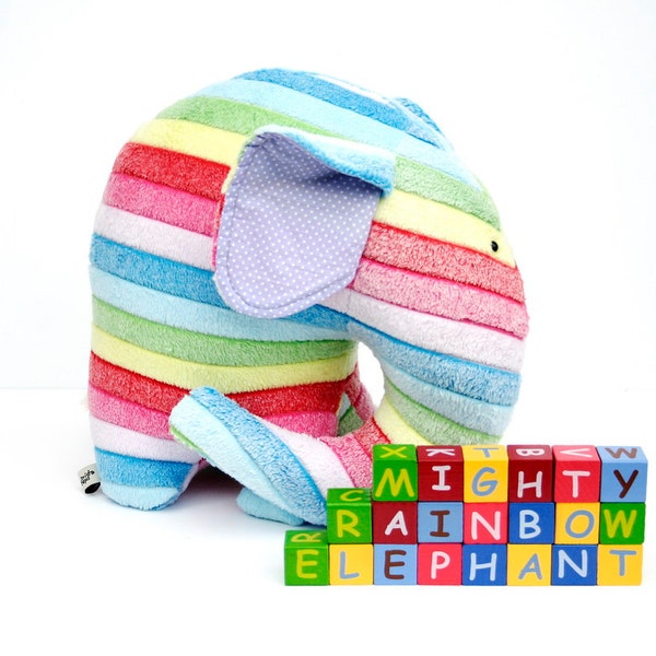 Rainbow Jumbo Elephant cuddly toy, OOAK stuff nursery decor huge huggable elephant