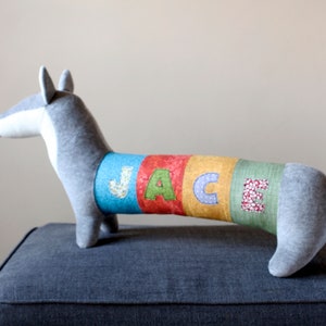 Personalized Wolf Stuffie, Baby Shower Gift, Nursery Decor, Grey Husky Toy, Kids Room Decor Doggie, Plush Dog Toy image 1