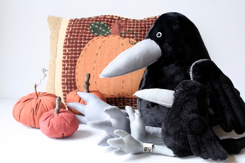 Big Black Crow Plush Bird Huge Raven Plush Pillow Grey Beak - Etsy