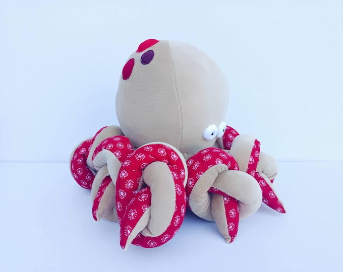 Big Beige Octopus Plushie, Funny Kraken, Ocean Creature, Sleeping Fellow with Tentacles,  Big Deep Peanut Cephalopod Stuffed Toy