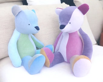 Handmade Plush Teddy Bear, Pink or Blue Soft Stuffed Bear Nursery Toy, Baby Shower Gift Pooh, One-of-a-Kind, OOAK