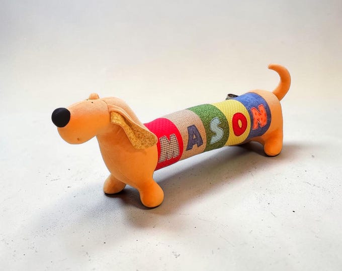 Personalized Dachshund Plush Toy – Handmade Custom Name Dog Stuffed Animal