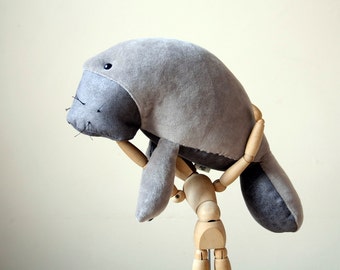 Plush Manatee, Grey Dugong Plushie, Stuffed Sea Cow