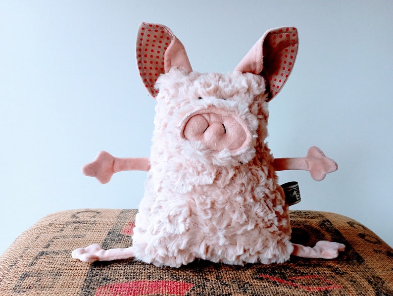 Curly Mangalica Pig Muma Stuffie Toy, Pink Piggy Plushie, Funny Pig Pocket Plush image 2