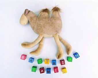 Stuffed Camel Plush, Bactrian Camel Stuffie, Two Humps Mongolian Hoofed Critter Plushie, Furry and Soft Nursery Decor Toy