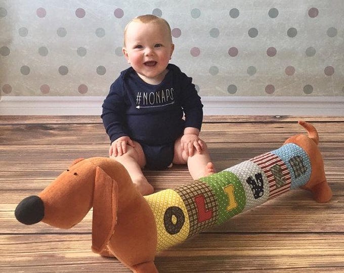 Customizable Dachshund Plush – Handmade Name Baby Gift, Nursery Decor