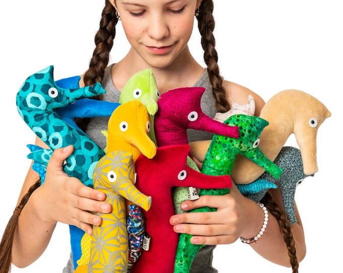 Little Green Seahorse Plush Toy, Handmade Stuffed Seahorse Plushie, Ocean Themed Nursery Decor, Ready-to-Ship Seahorse