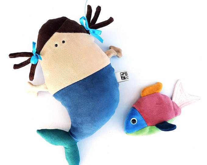 Chubby Mermaid Doll Plushie and her Beanbag Fish Companion