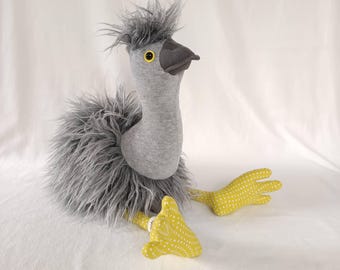 Grey Emu - Native Australian Bird, Furry Soft Toy, Stuffed Animal, Plush Toy