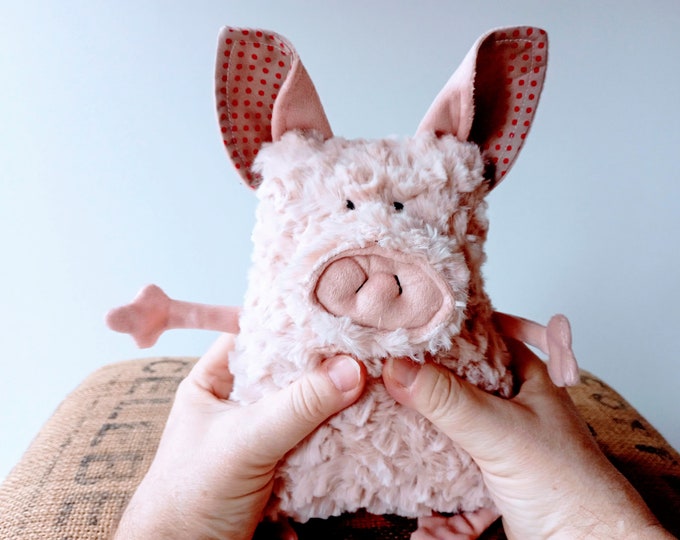 Curly Mangalica Pig Muma Stuffie Toy, Pink Piggy Plushie, Funny Pig Pocket Plush