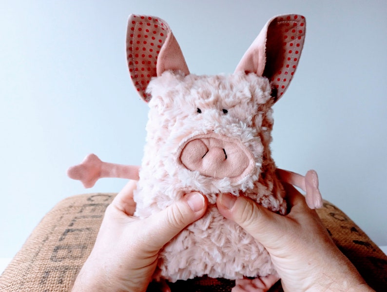 Curly Mangalica Pig Muma Stuffie Toy, Pink Piggy Plushie, Funny Pig Pocket Plush image 1