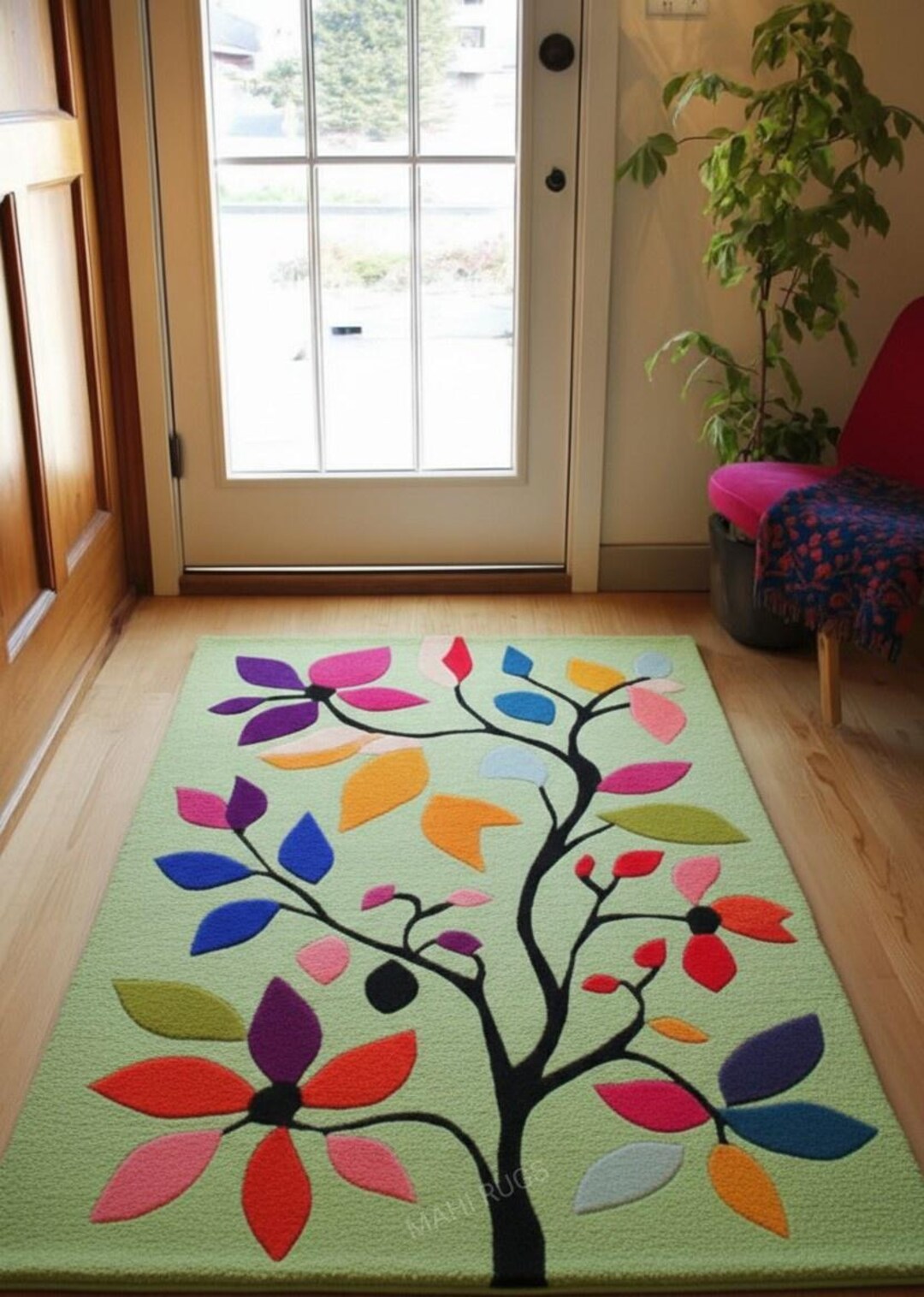 Hand Tufted Wool Area Rug – Multicolor Floral Tree Modern Botanical ...