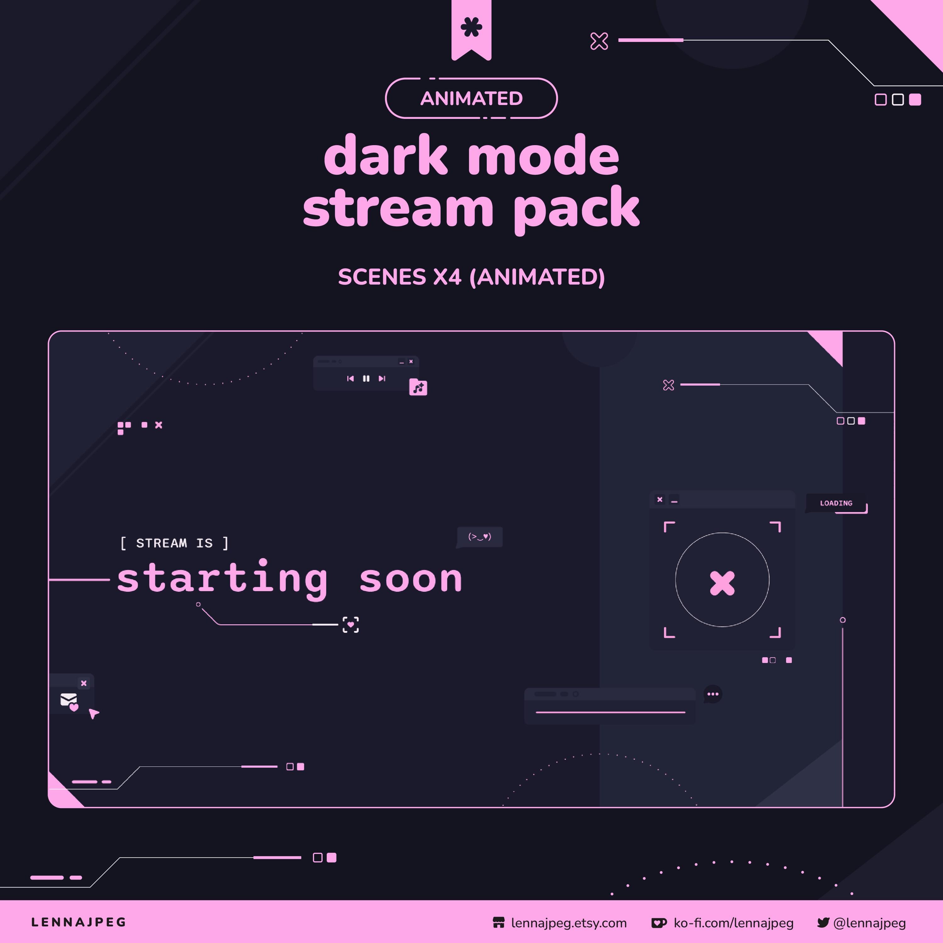 Mode Example Animated Dark Mode Stream Overlay Pack | Black and Pink Animated Twitch Package ...