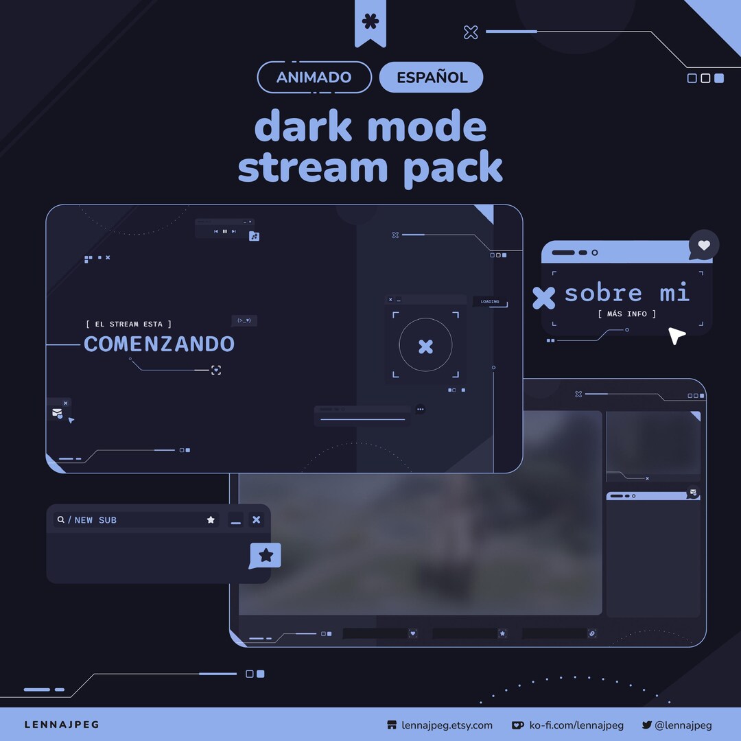 Streamer Mode Example Dark Mode Stream Pack En Español | Paquete De Twitch Celeste & Negro ...